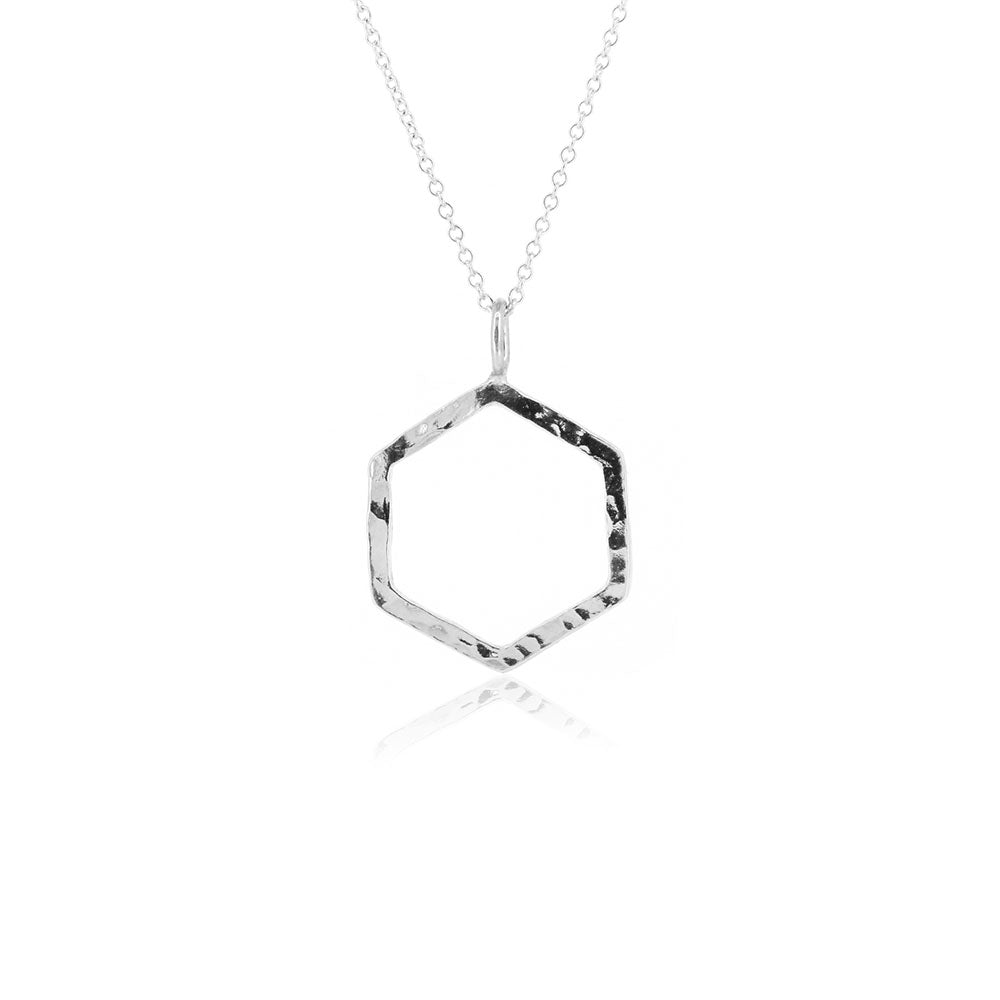 Hexagon Large Necklace - Sterling Silver Necklace