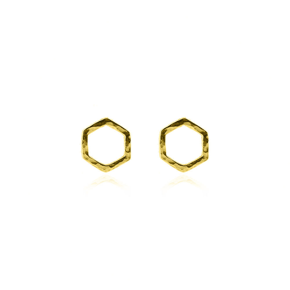 Hexagon Small Stud Earrings - Yellow Gold Vermeil Stud Earrings