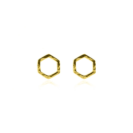 Hexagon Small Stud Earrings - Yellow Gold Vermeil Stud Earrings