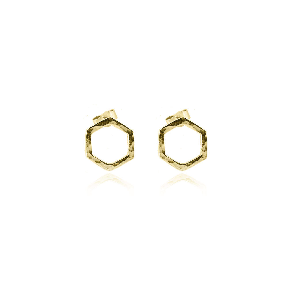 Hexagon Small Stud Earrings - Yellow Gold Vermeil Stud Earrings
