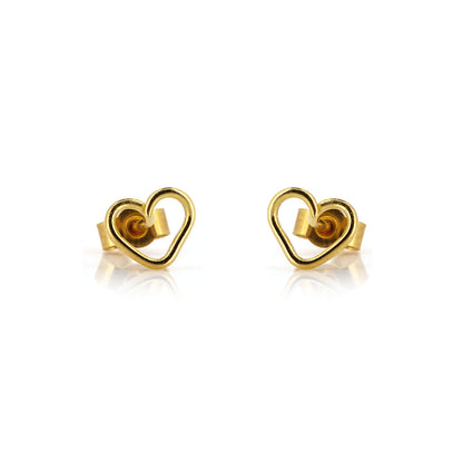 Minimalist heart outline stud earrings in yellow gold vermeil | Golden Snowdrop