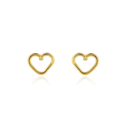 Pair of heart outline stud earrings in yellow gold vermeil | Golden Snowdrop