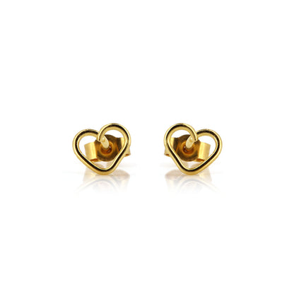 Yellow gold vermeil heart outline stud earrings shown as a pair | Golden Snowdrop