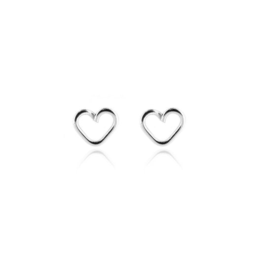 Heart Outline Stud Earrings - Sterling Silver Stud Earrings