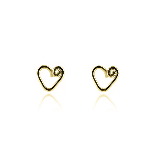 Heart Spiral Stud Earrings - 9ct Yellow Gold Stud Earrings