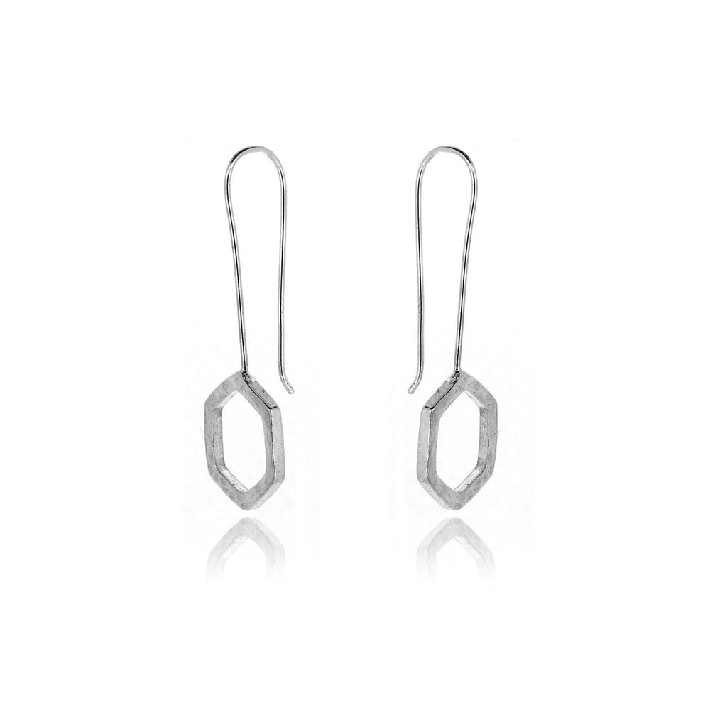 Hexagon Statement Drop Earrings - Sterling Silver Drop Earrings