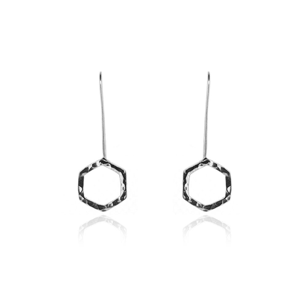 Hexagon Statement Drop Earrings - Sterling Silver Drop Earrings