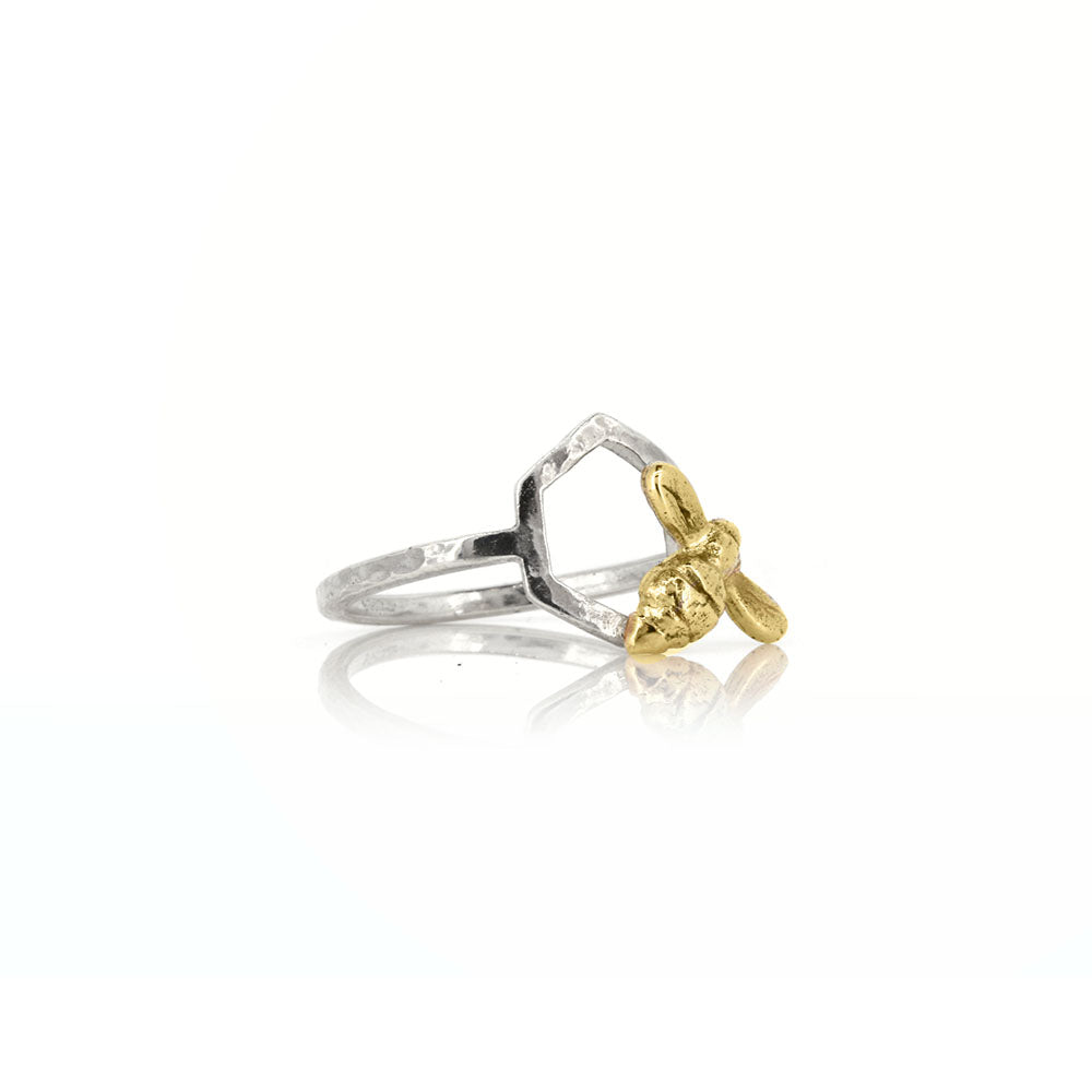 Honeycomb Bee Ring - 9ct Yellow Gold and Sterling Silver Rings