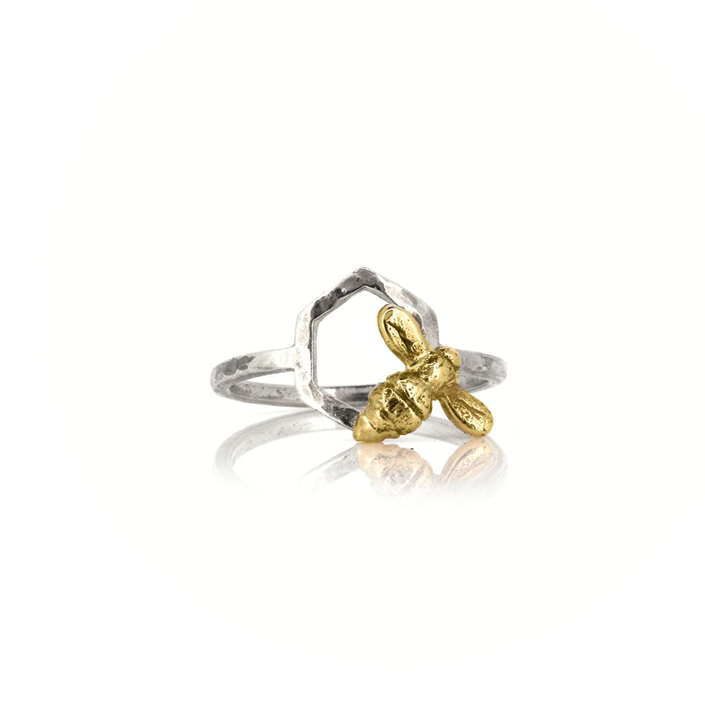 Honeycomb Bee Ring - 9ct Yellow Gold and Sterling Silver Rings