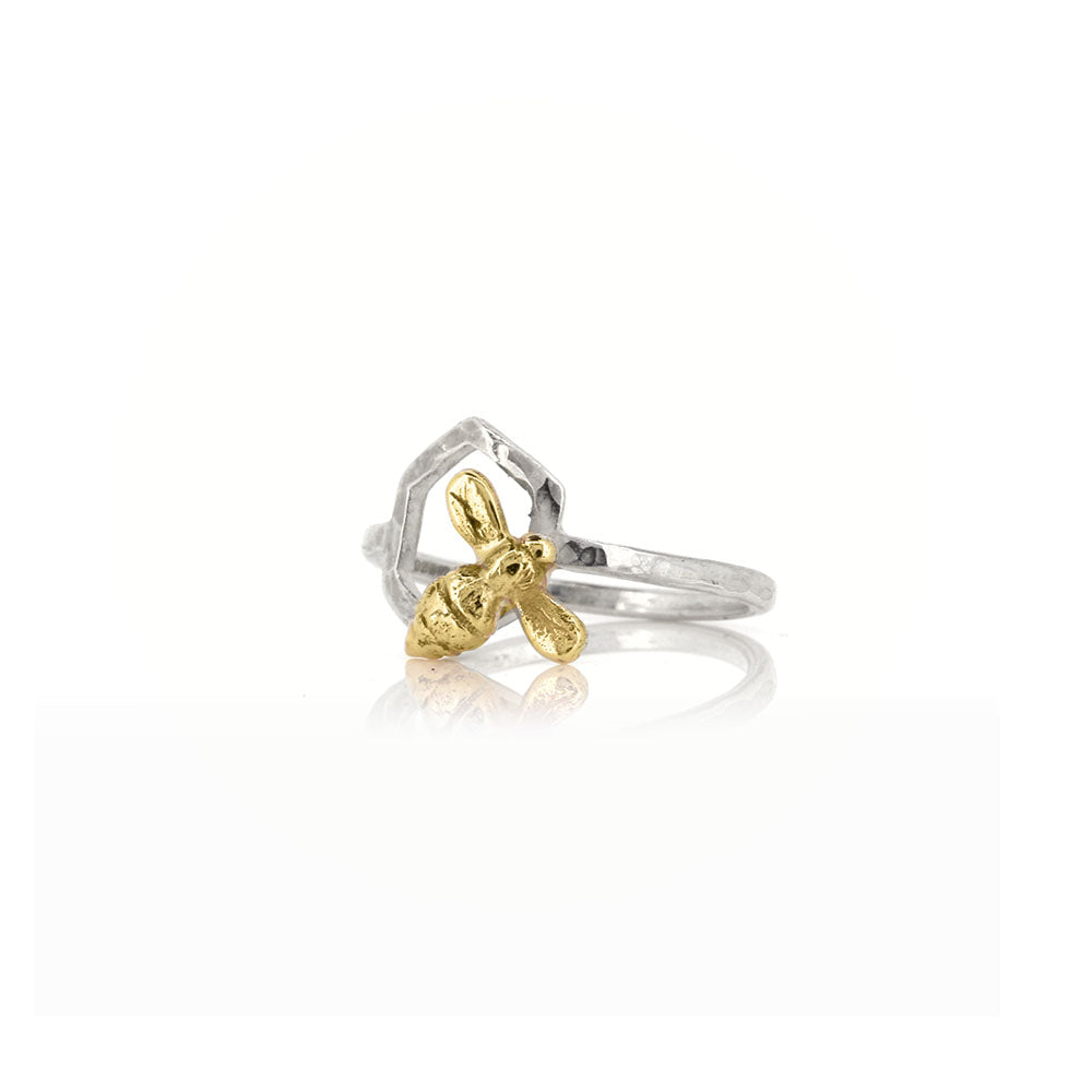 Honeycomb Bee Ring - 9ct Yellow Gold and Sterling Silver Rings