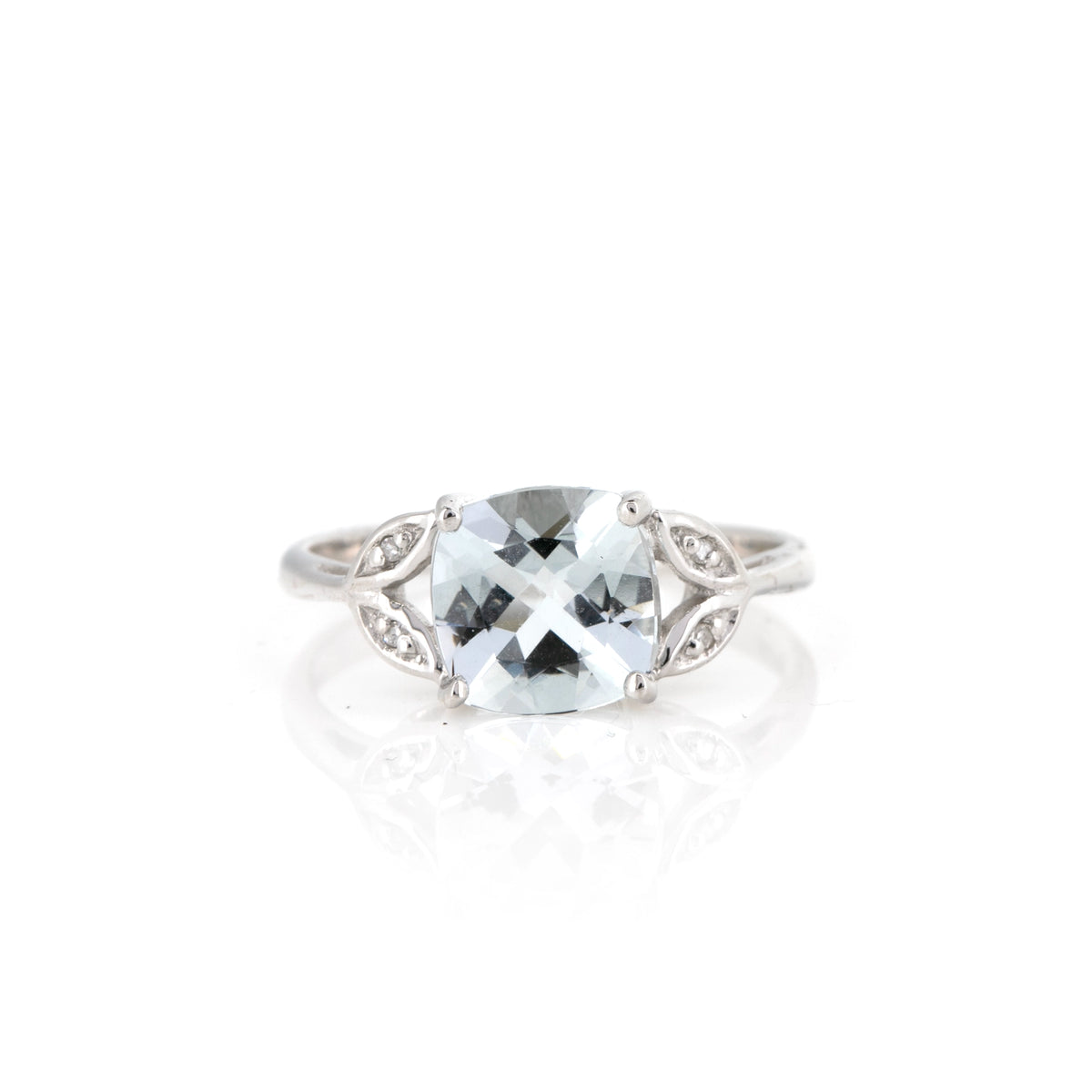 Grace 9ct White Gold Cushion-Cut Aquamarine & Diamond Ring