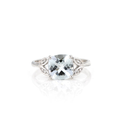 Grace 9ct White Gold Cushion-Cut Aquamarine & Diamond Ring