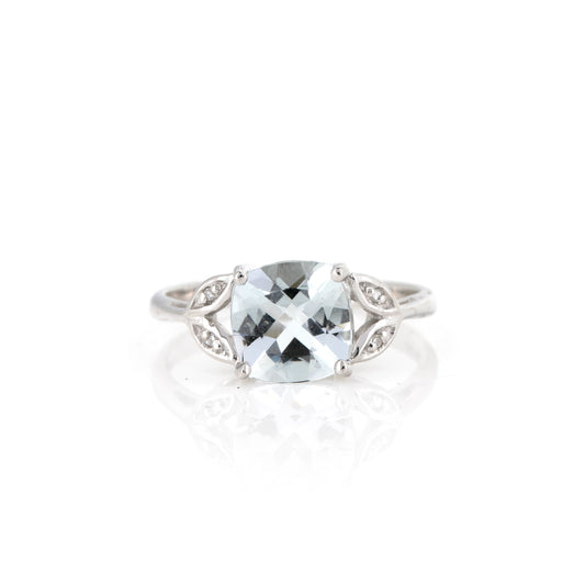 Grace 9ct White Gold Cushion-Cut Aquamarine & Diamond Ring