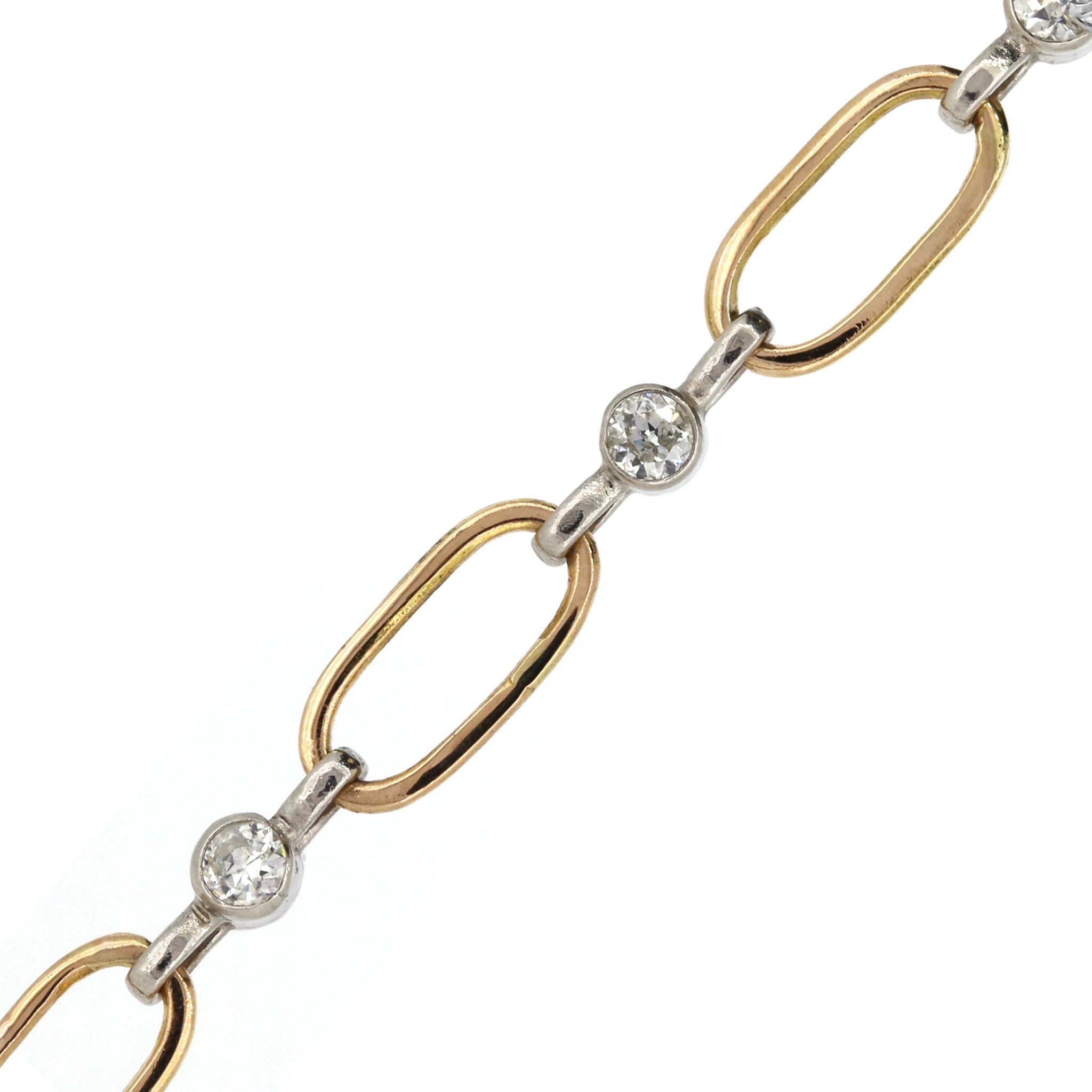 Diamond, Platinum and 18ct Gold Oval Link Bracelet. Designed and handmade using our customers materials at Golden Snowdrop the jewellers in Shaftesbury, near Sherborne. 