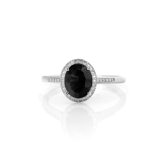 Grace 9ct White Gold London Blue Topaz & Diamond Halo Ring