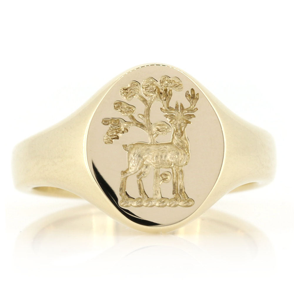 Bespoke 9ct Yellow Gold Signet Ring with Traditional Seal Engraving. Custom made to our customer’s specifications at Golden Snowdrop Jewellers in Shaftesbury Dorset, near  Semley. 