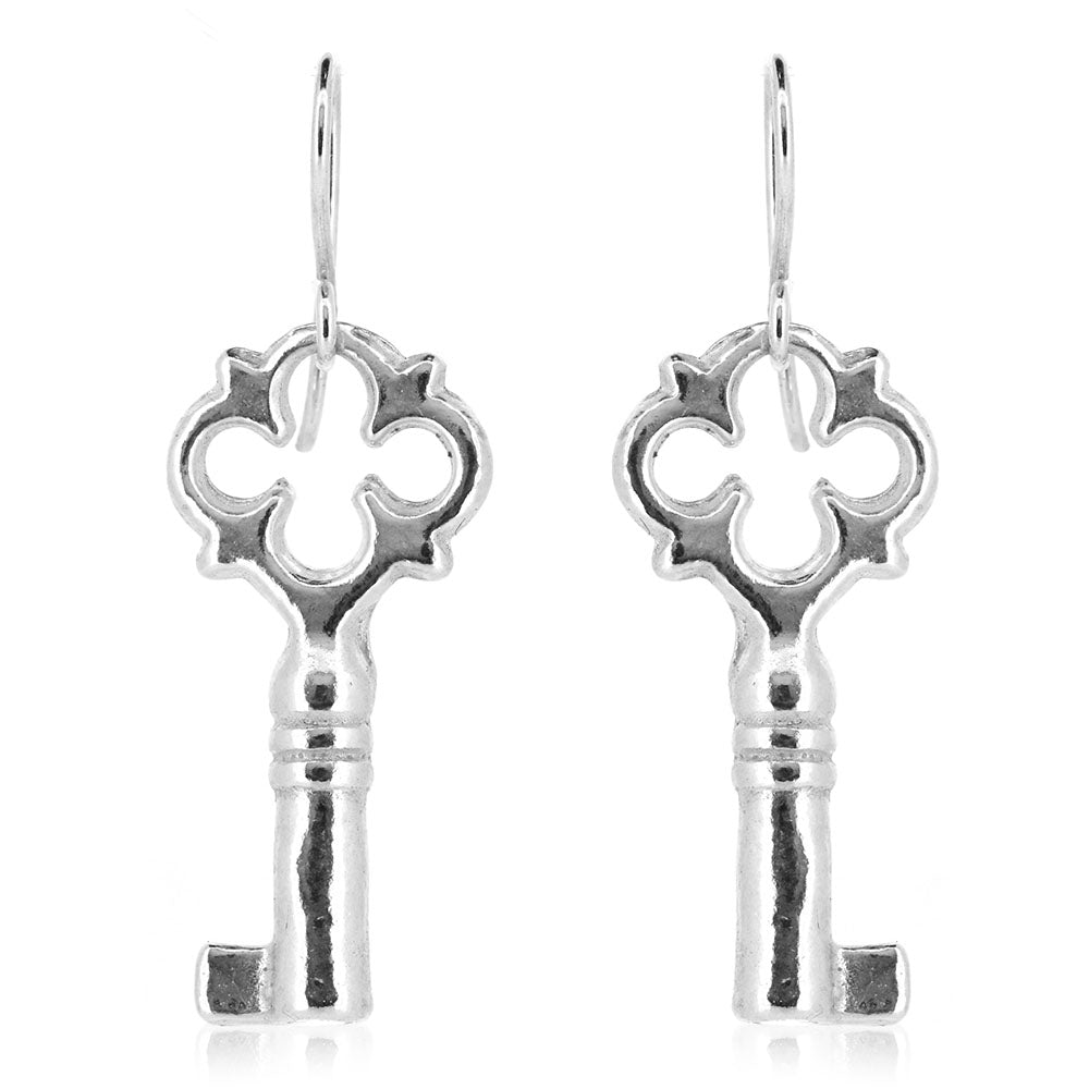 Key Drop Earrings - Sterling Silver Drop Earrings