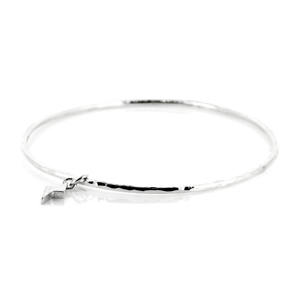 Lightning Bolt Charm Bangle - Sterling Silver Bangles