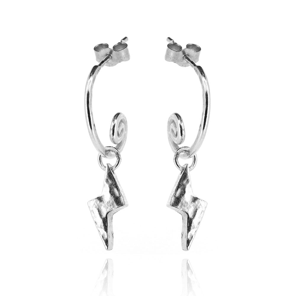 Lightning Bolt Hoop Earring Small Charm Drops - Sterling Silver Hoop Earrings