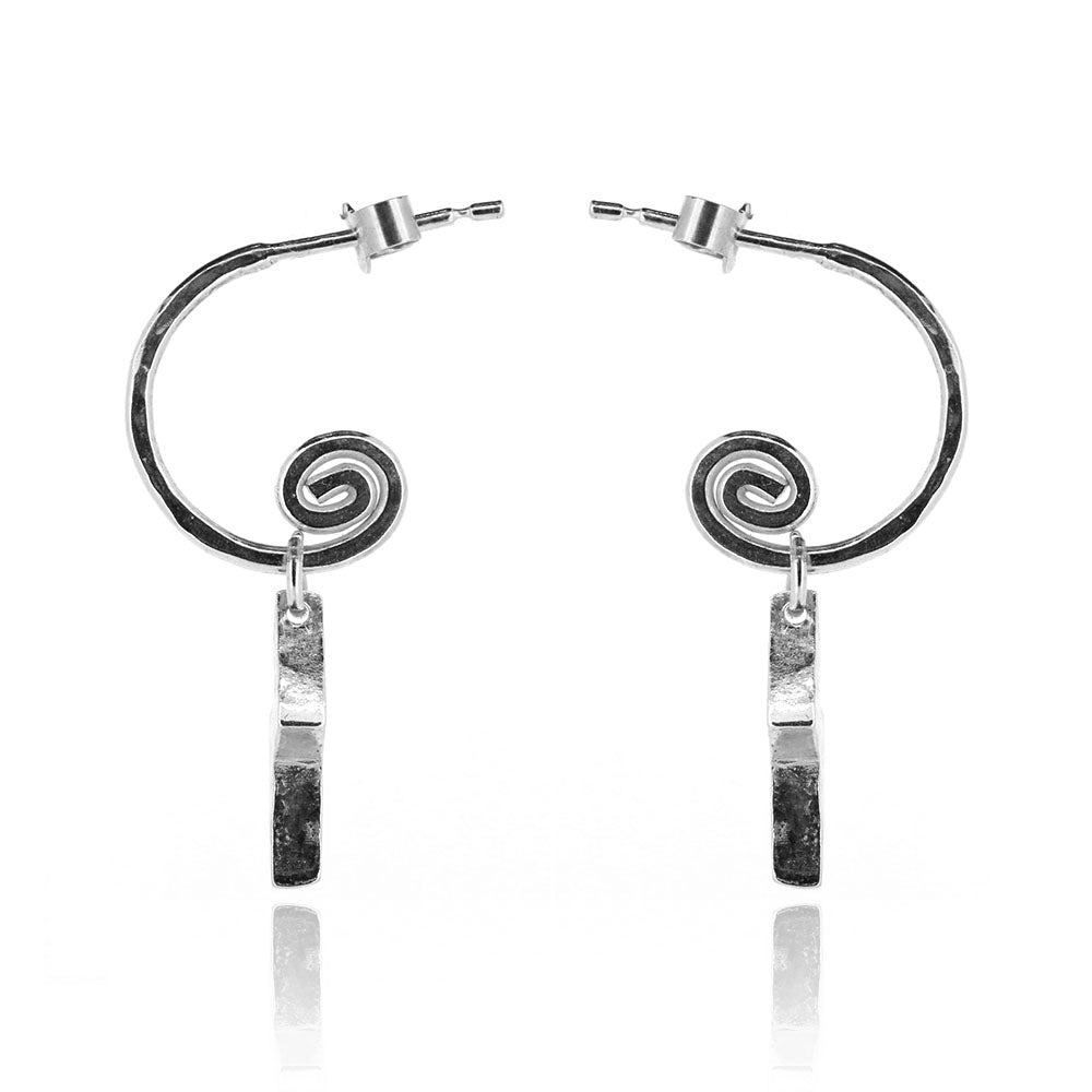 Lightning Bolt Hoop Earring Small Charm Drops - Sterling Silver Hoop Earrings