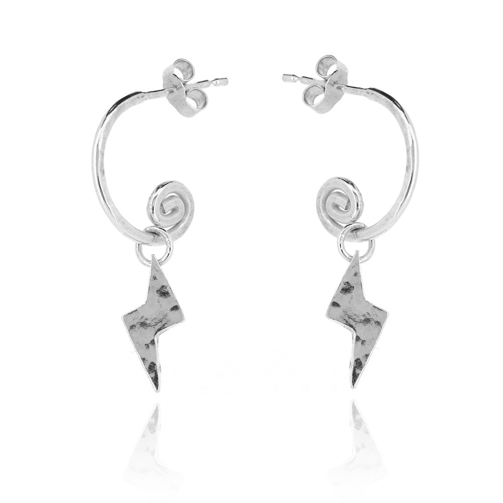 Lightning Bolt Hoop Earring Small Charm Drops - Sterling Silver Hoop Earrings