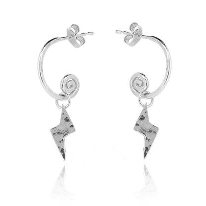 Lightning Bolt Hoop Earring Small Charm Drops - Sterling Silver Hoop Earrings