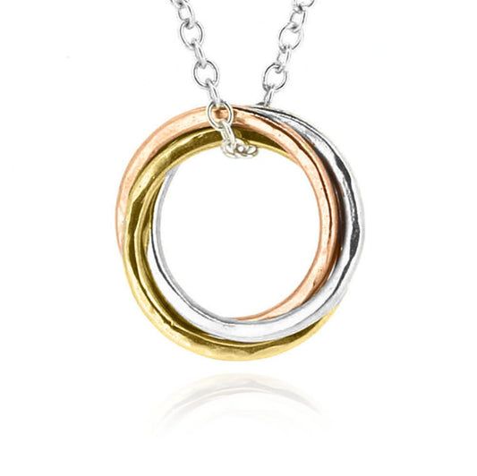 Love Knot Large Necklace - Three Colour, 9ct Gold and Silver Necklace