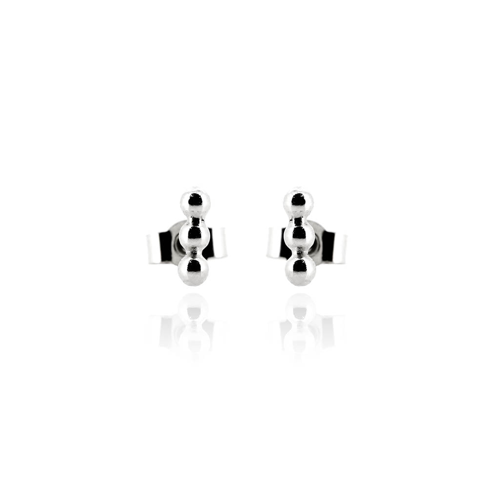 Solar Beaded Line Bar Small Stud Earrings - Sterling Silver Stud Earrings