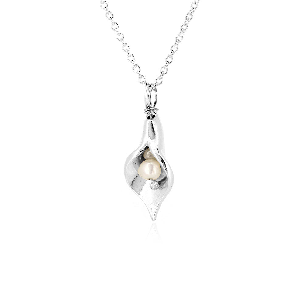 Arum Lily Small Freshwater Pearl Necklace - Sterling Silver Necklace