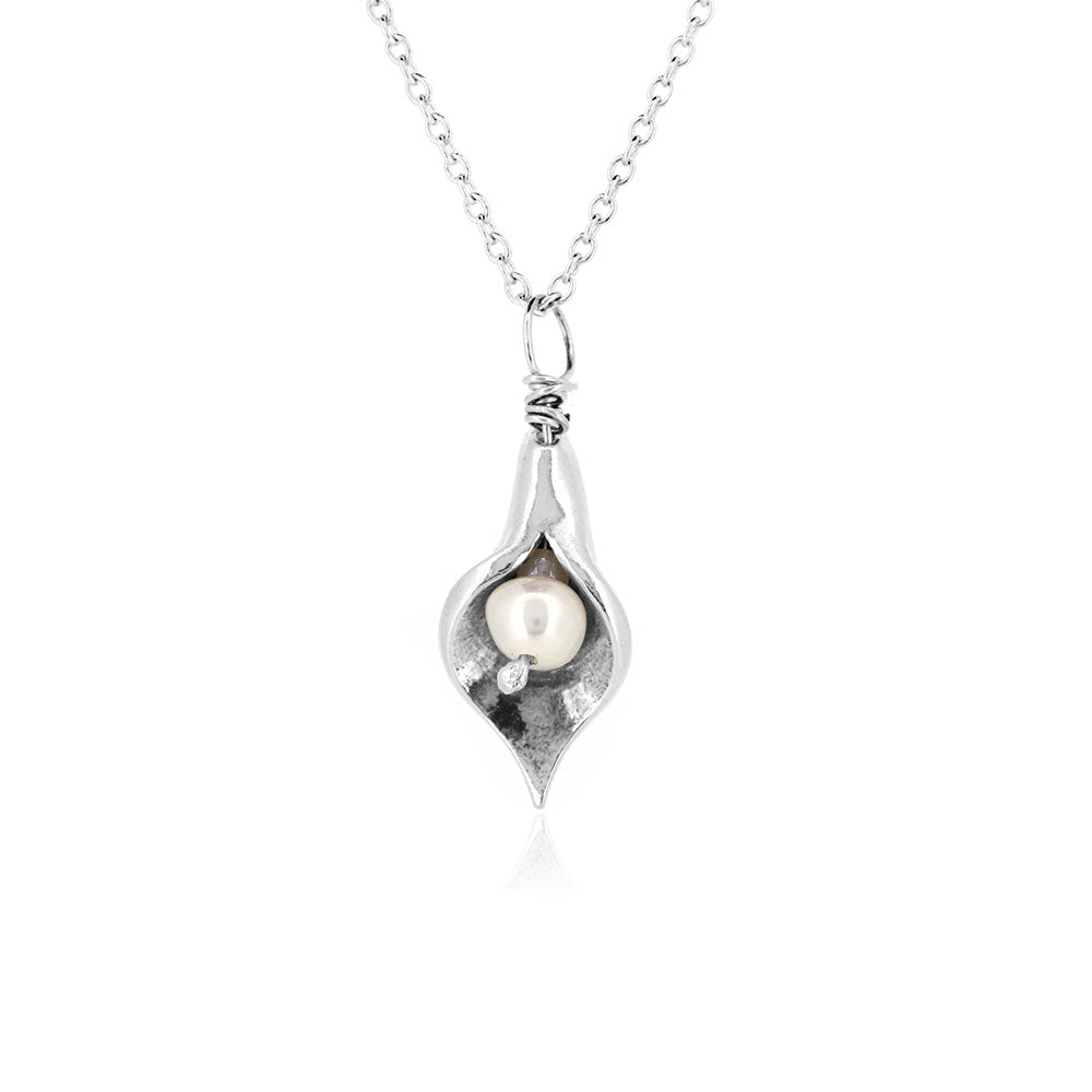 Arum Lily Small Freshwater Pearl Necklace - Sterling Silver Necklace