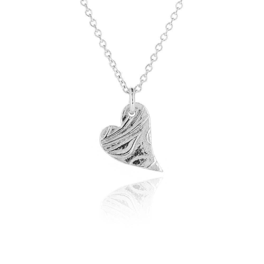 Floral Heart Small Necklace - Sterling Silver Necklace