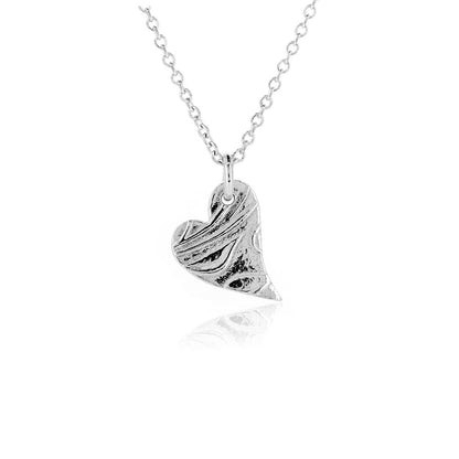 Floral Heart Small Necklace - Sterling Silver Necklace