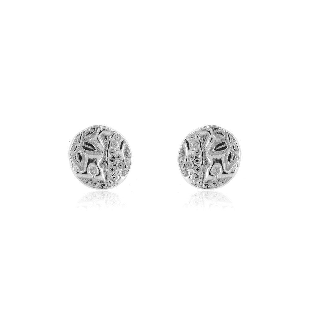 Boho Round Stud Earrings - Sterling Silver