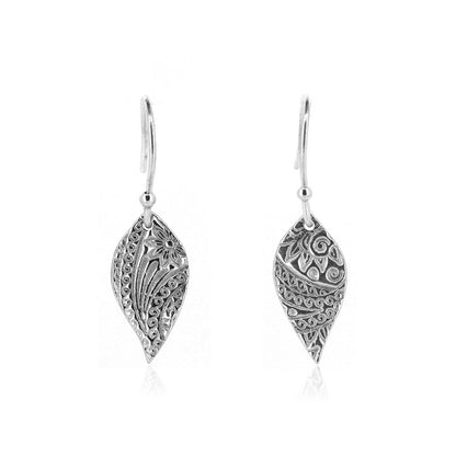 Boho Leaf Drop Earrings - Sterling Silver Drop Earrings