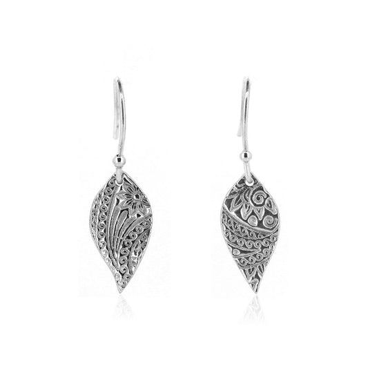 Boho Leaf Drop Earrings - Sterling Silver Drop Earrings