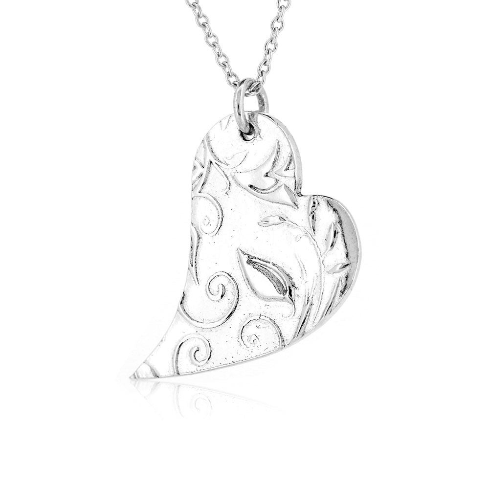 Floral Heart Large Necklace - Sterling Silver Necklace
