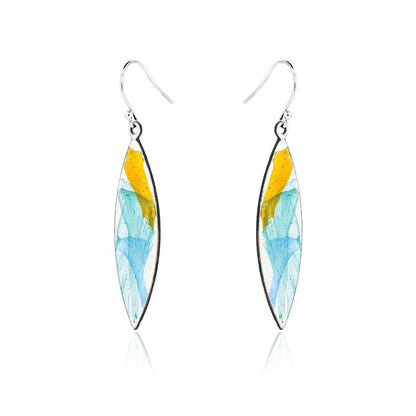 Abstract Yellow, Green and Blue Marquise Enamel Drop Earrings - Sterling Silver and Copper Drop Earrings
