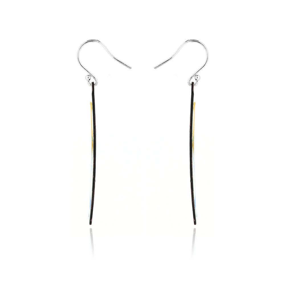 Abstract Yellow, Green and Blue Marquise Enamel Drop Earrings - Sterling Silver and Copper Drop Earrings
