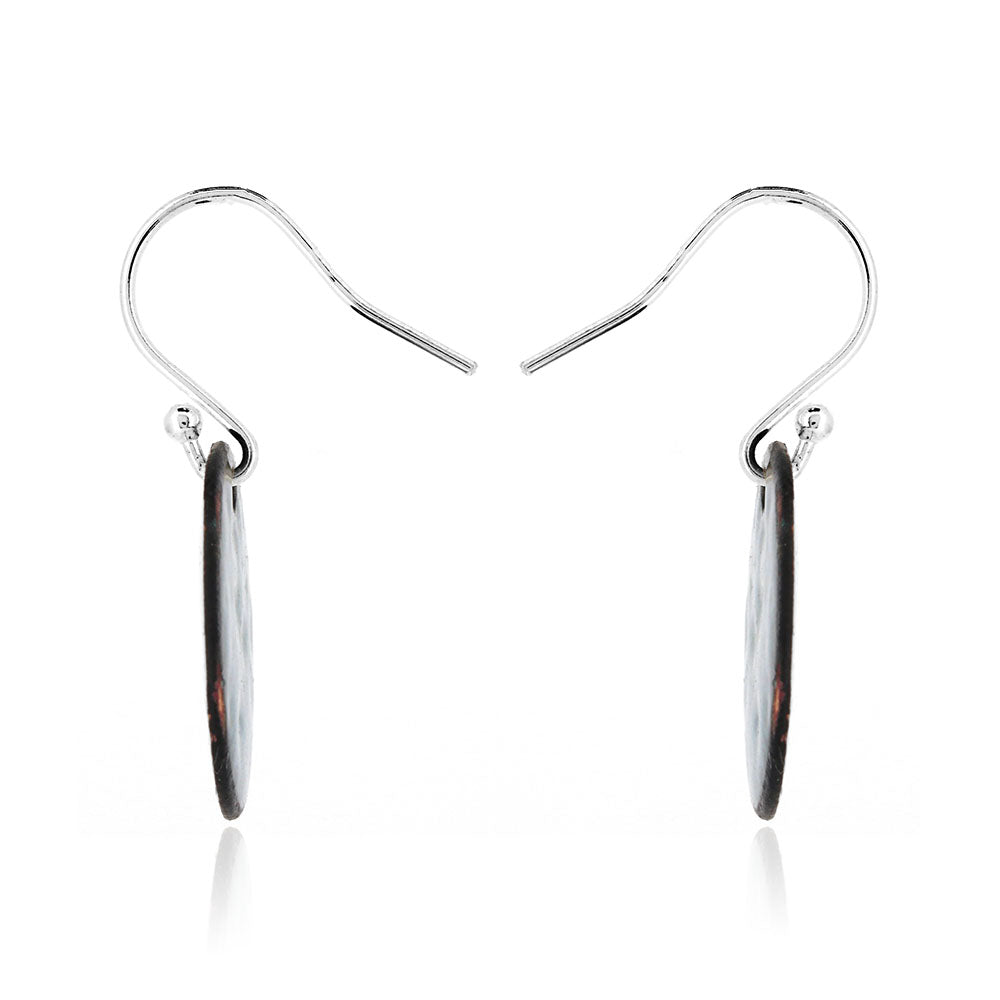 Abstract Yellow, Green and Blue Round Enamel Drop Earrings - Sterling Silver and Copper Drop Earrings