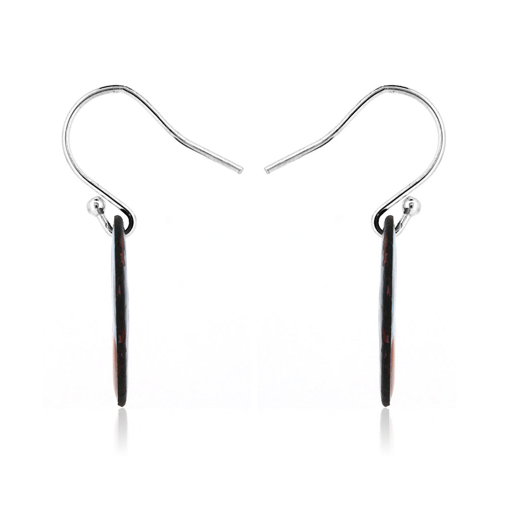 Abstract Blue Round Enamel Drop Earrings - Sterling Silver and Copper Drop Earrings