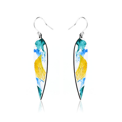 Abstract Yellow, Green and Blue Statement Enamel Drop Earrings - Sterling Silver and Copper Drop Earrings
