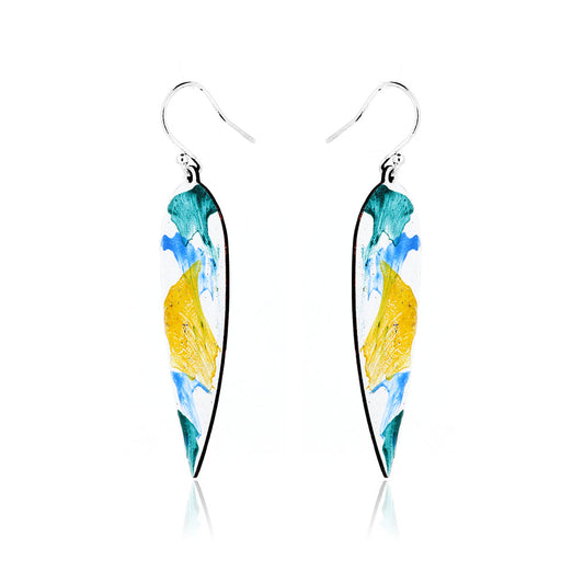 Abstract Yellow, Green and Blue Statement Enamel Drop Earrings - Sterling Silver and Copper Drop Earrings