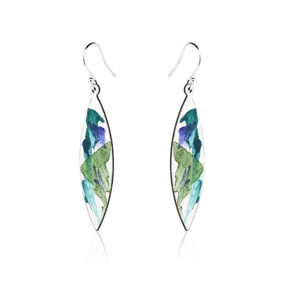 Abstract Dark Marquise Enamel Drop Earrings - Sterling Silver and Copper Drop Earrings