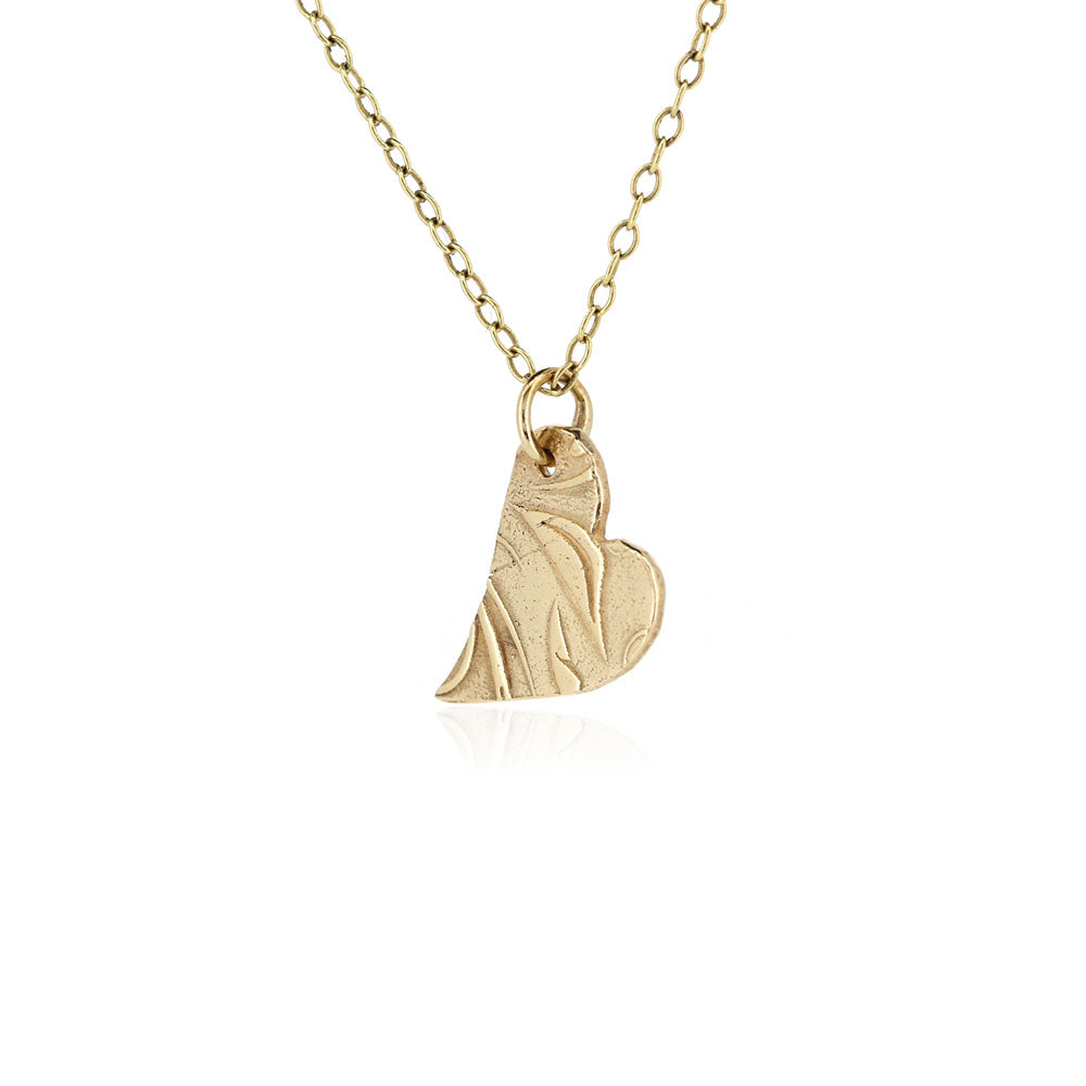 Floral Heart Small Pendant - 9ct Yellow Gold Necklace