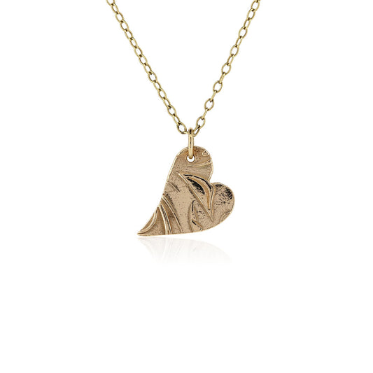 Floral Heart Small Pendant - 9ct Yellow Gold Necklace
