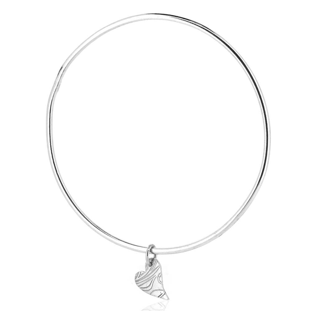 Floral Heart Bangle - Sterling Silver Bangles