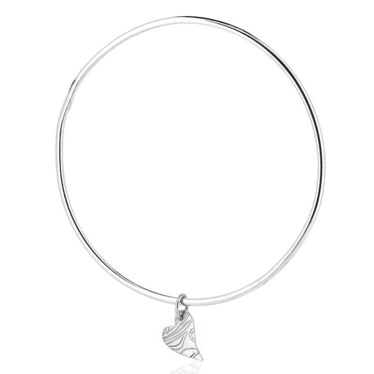 Floral Heart Bangle - Sterling Silver Bangles
