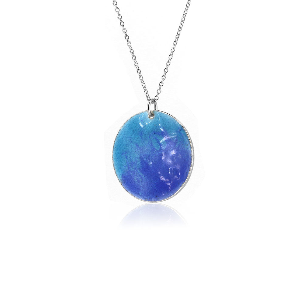 Rockpool Enamel Blue Mix Large Necklace - Sterling Silver Necklace
