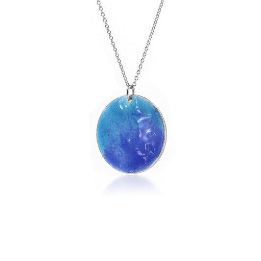 Rockpool Enamel Blue Mix Large Necklace - Sterling Silver Necklace
