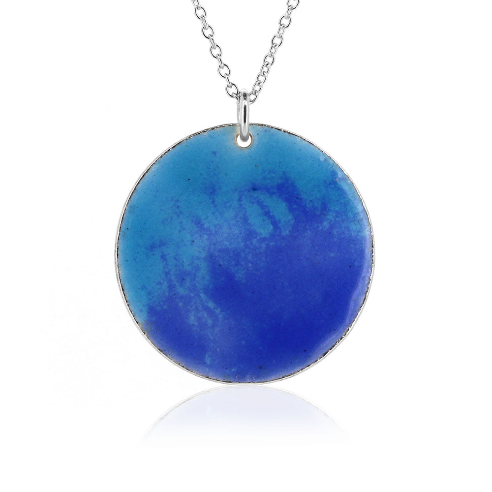 Rockpool Enamel Blue Mix Large Necklace - Sterling Silver Necklace